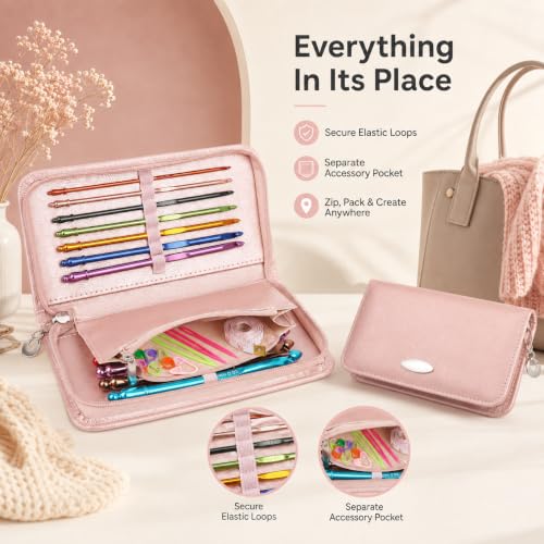 Image of Coopay Crochet Hooks Set with Zipper Pouch, 16PCS Metal Crochet Needles