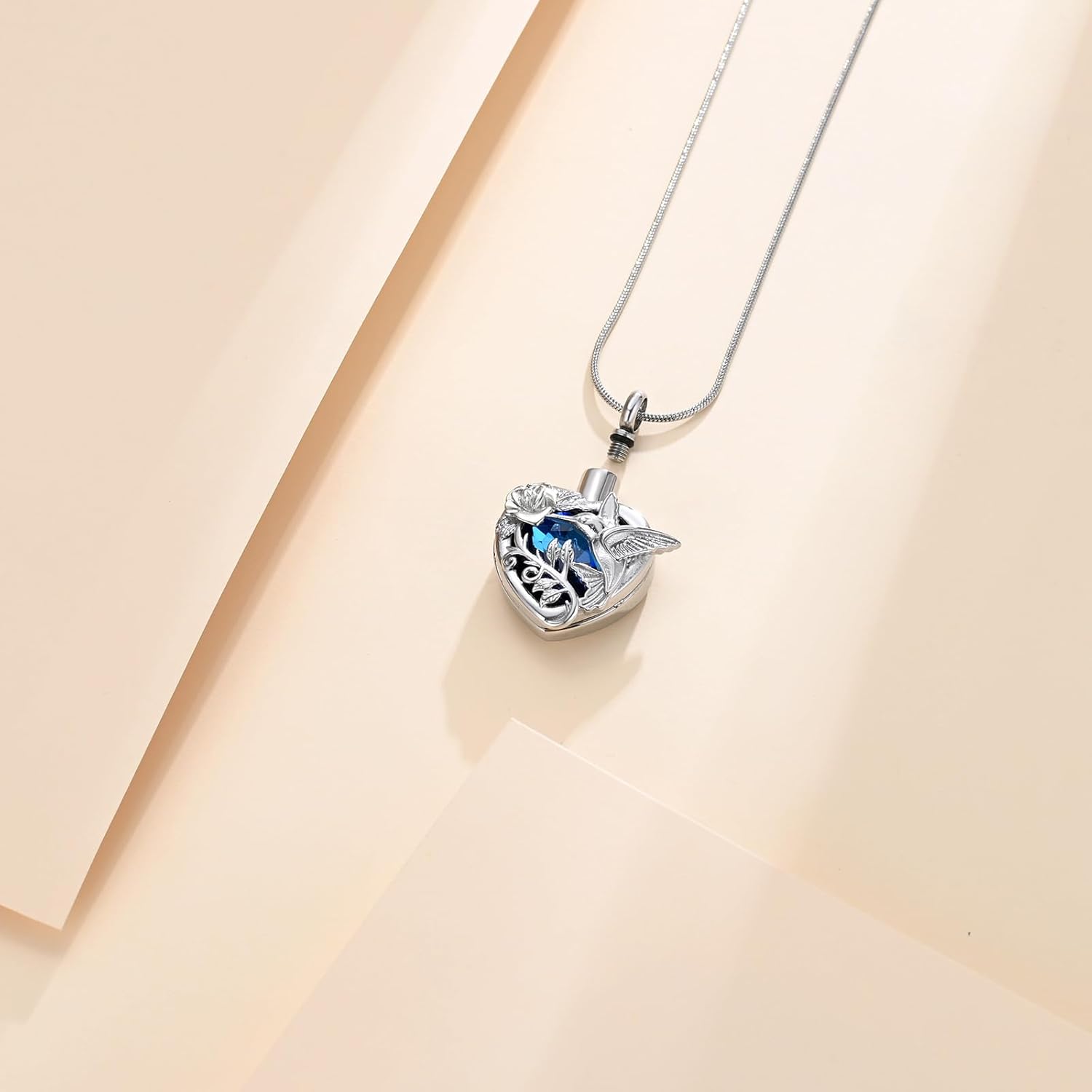Hummingbird Cremation Jewelry Heart Urn Necklace for Human Ashes for Women Men Memorial Ashes Keepsake Pendant - Image 5
