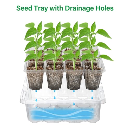Bonviee 5 Packs Seed Starter Tray with Grow Light, Elevated Seedling Starter Trays Kits with Adjustable Humidity Domes and Clear Cell Tray, 12 Full Spectrum led lamp Beads for Plants Indoor-Clear - Image 6