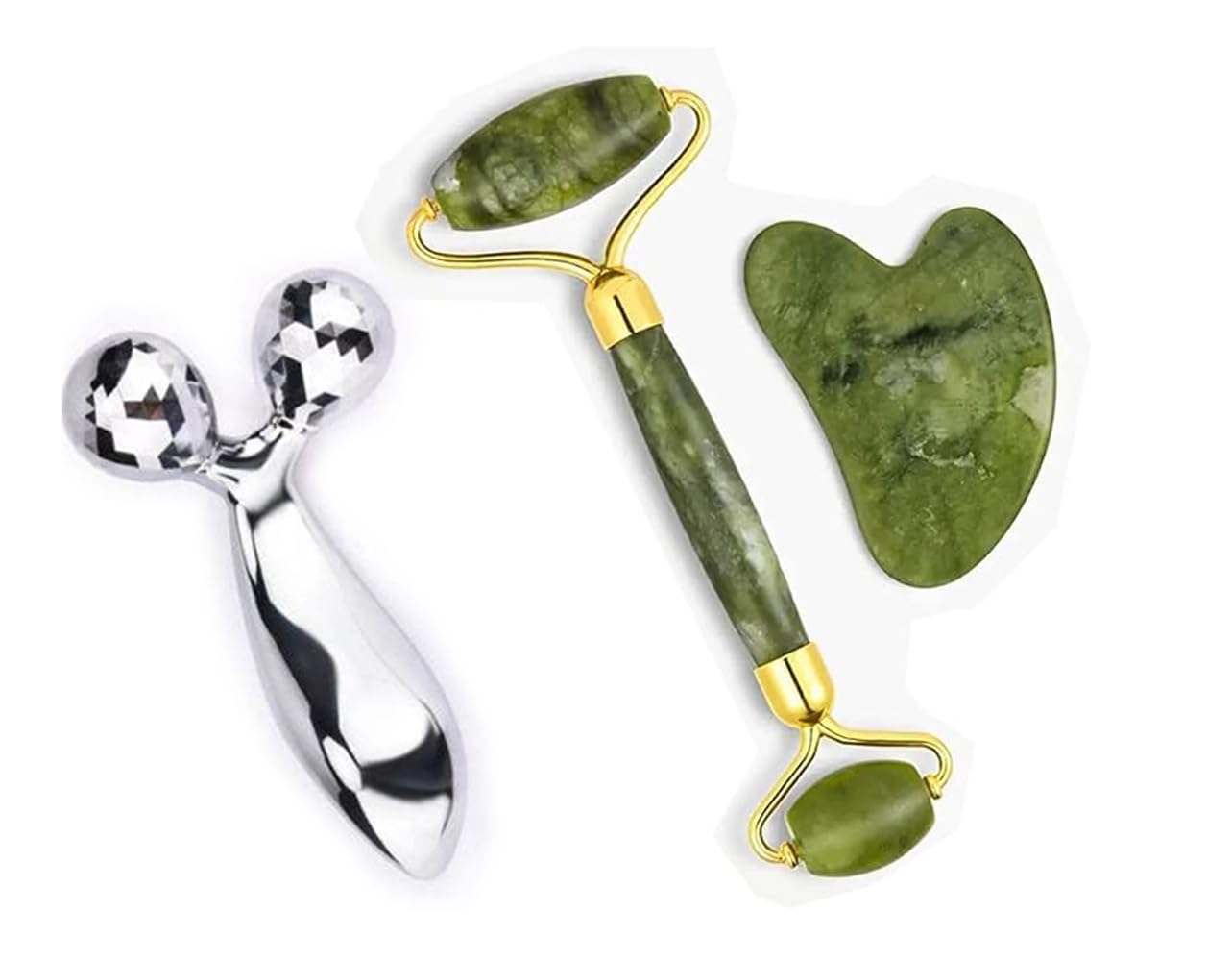 GTC Facial Kit Combo Jade Roller with 3D Massager Roller for Face Neck Eye to Reduce Wrinkles & Relax Body Muscles (JM-358+3DM)