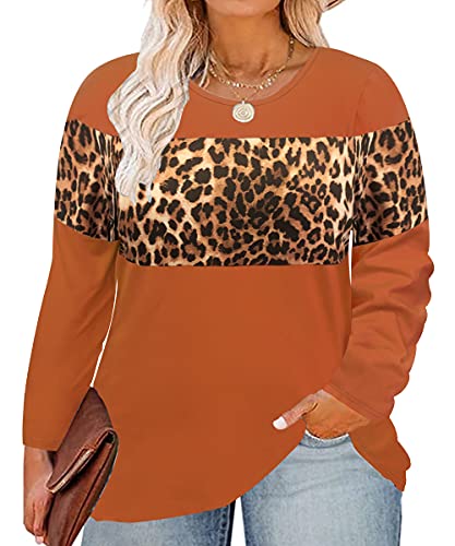 Image of CARCOS Plus Size Tops for Women Color Block Flower /Striped /Camo Crew Neck Long Sleeve Tee Shirt