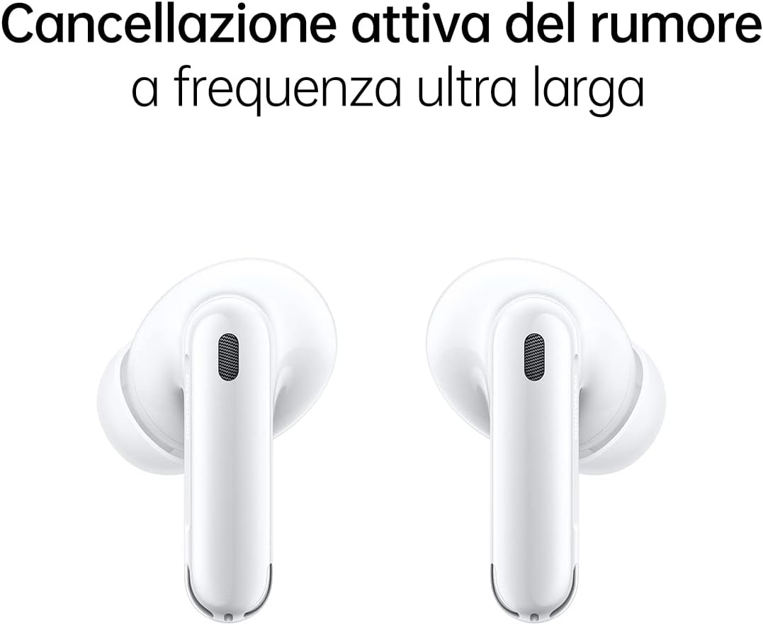 Two OPPO Enco X2 earbuds, illustrating ultra-wide frequency active noise cancellation