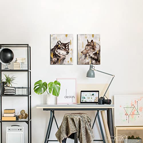 Homeoart Canvas Prints Wolf Decor Wolf Painting Canvas Wall Art Rustic Animal Painting Framed Artwork For Living Room Bedroom Decoration (12"X16"X2 Panels) #TOP1