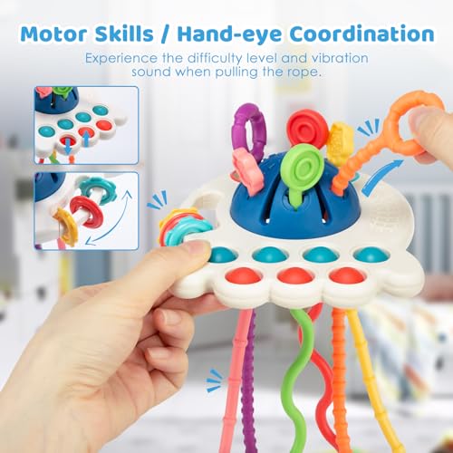 MAMPO Montessori Pull String Toddler Toys for 6-12 Months, Teether Early Educational for Baby, Travel Infant Toys for 1 Year Old