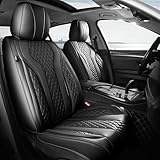 FEINEPRO Leather Car Seat Covers - Breathable Faux Leather Seat Covers Full Set for Cars SUV Sedan - Waterproof - Black