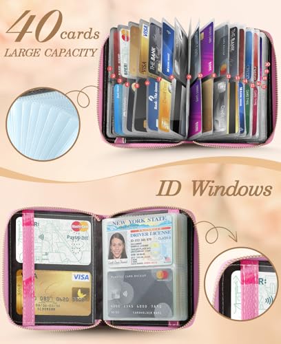 Bistup 40 Slots Credit Card Holder for Women Girls Cute RFID Blocking Card Organizer Leather Cardholder Protector for Lady Female Large Capacity Size Big Zipper Wallet Lips Cool Aesthetic Unique3
