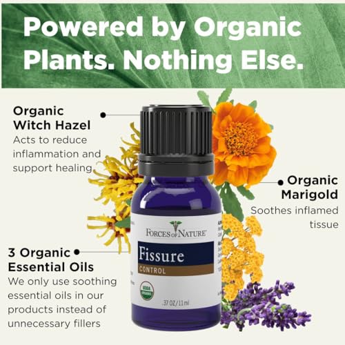 Forces of Nature Fissure Control, Organic Homeopathic Treatment with Witch Hazel for Anal Fissures, Hemorrhoid Related Irritation & Discomfort, Fast, Natural Topical Relief, 0.37 FL OZ