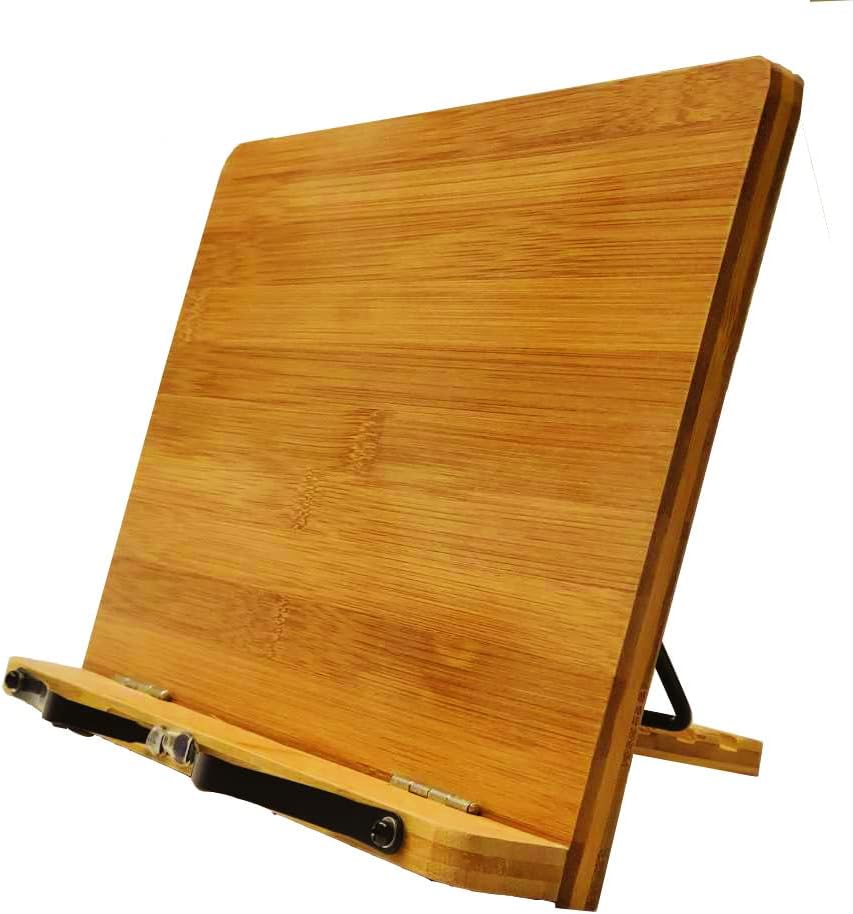 Bamboo Book Stand, Adjustable Cookbook Holder Reading Desk Portable Bookstand for Music Books, Textbook, Tablet, Receipe, Ipad