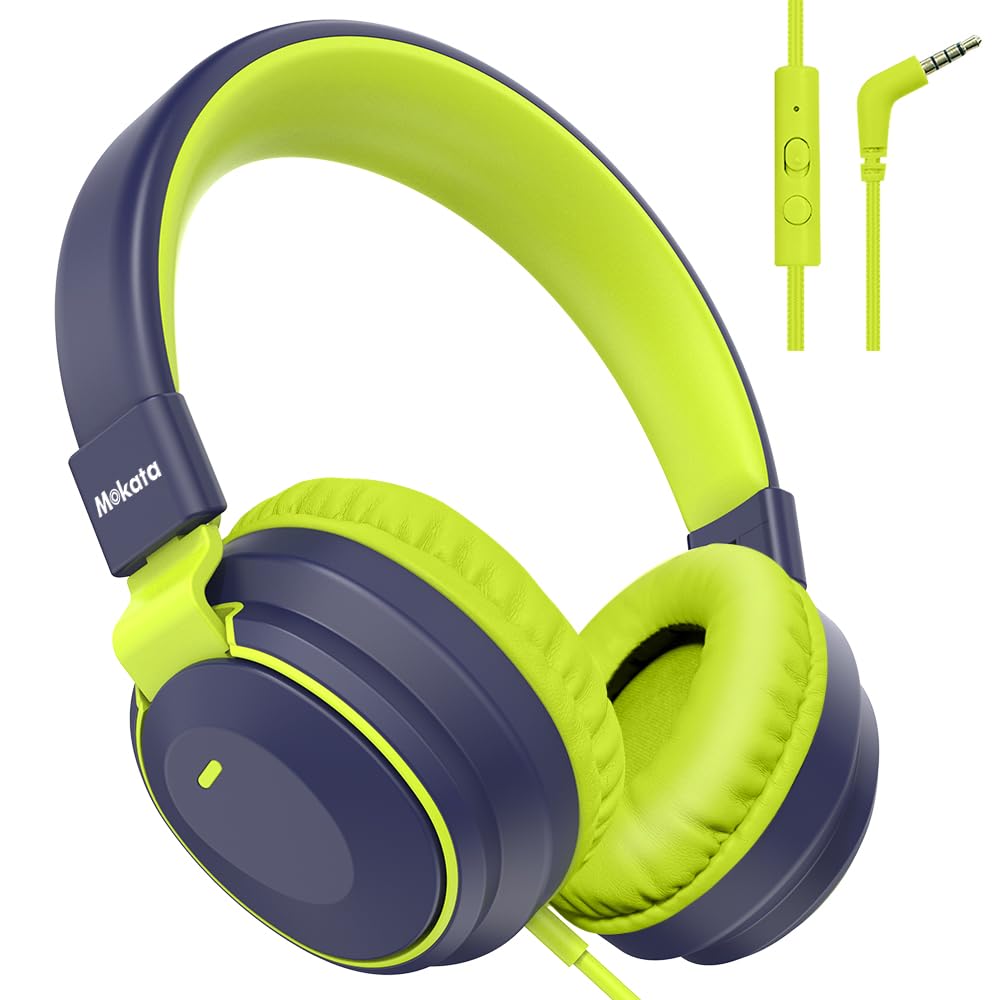 Headphone Kids Volume Limited 85/94dB Wired Over-Ear/On-Earr Foldable Headset with Inline Cable Aux 3.5mm Cord Mic for Toddler Child Back to School