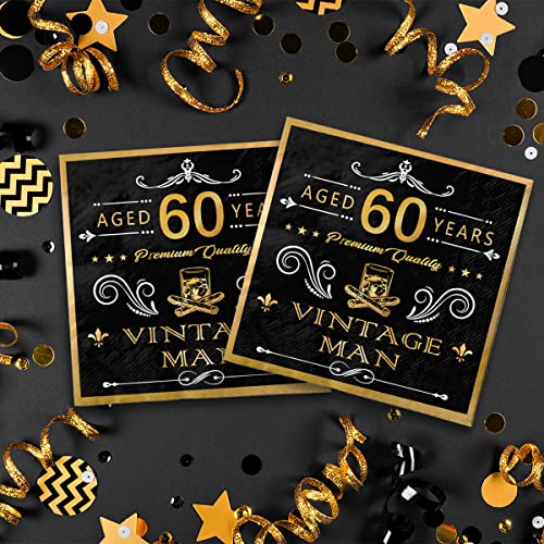 60Th Birthday Disposable Napkins,40Pcs Vintage 1963 Birthday Napkins,Black And Gold Party Napkins 60Th Birthday Decoration Party Supplies For Man, 60Th Anniversary Party Supplies(60Th) #TOP3