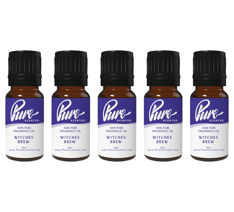Pure Scented 50ml Fragrance Oils - 5 x 10ml Suitable for Candles, Soaps, Slime, Diffusers, Cosmetics, Wax Melts, Designer (5 x 10ml, Witches Brew)