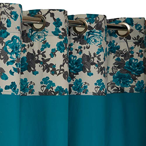 Image of Swayam Blackout Cotton Casement Window Curtain for Living Room & Bedroom | 5 Feet | Room Darkening Curtain with Eyelets | Pack of 2 | Solid Design - Turquoise