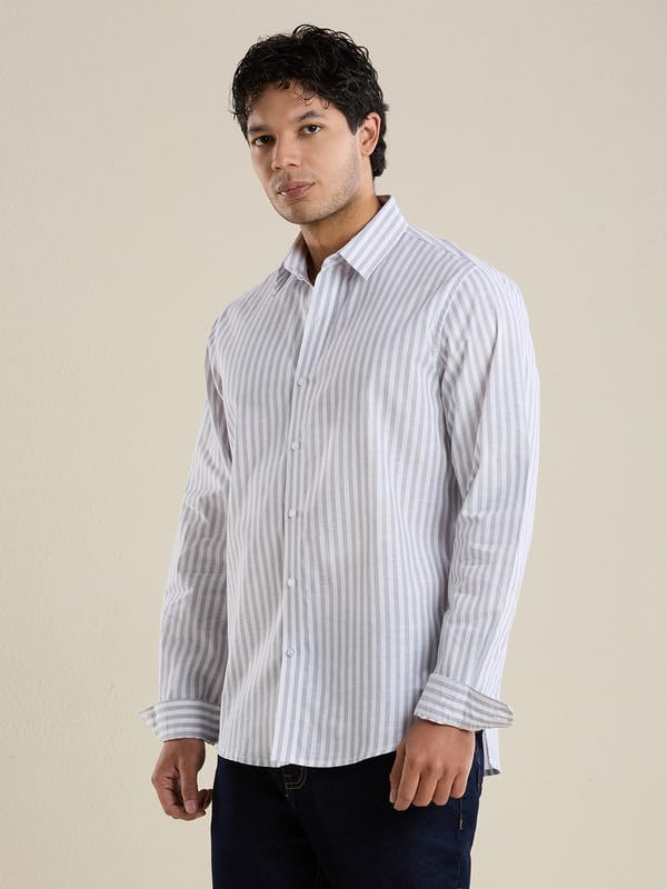 Image of Mark & Albert Mens Striped Linen Casual Shirt | Full Sleeves Mens Shirts | Stylish Shirt for Men