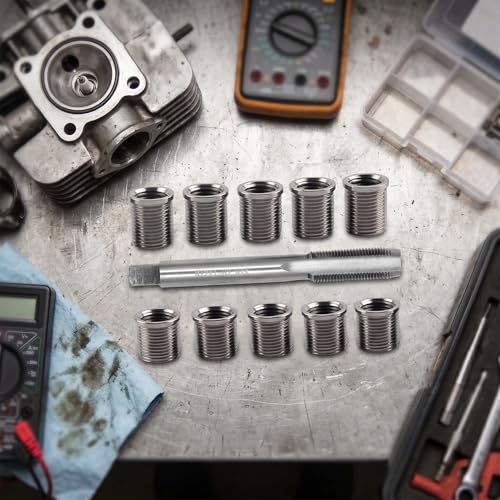Kit di Riparazione della Filettatura della Candela, 10 Inserti Filettati M10x1.0 e 1 Maschio Filettato M12x1.0, Strumenti per Rubinetto della Candela per la Riparazione delle