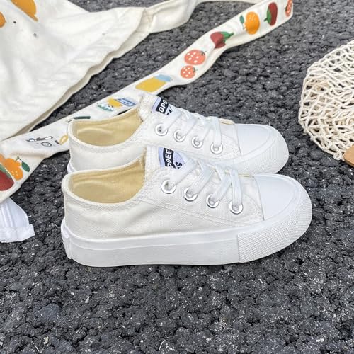 Girls and Boys Low Top Comfortable Canvas Kids Lace up Sneakers White3