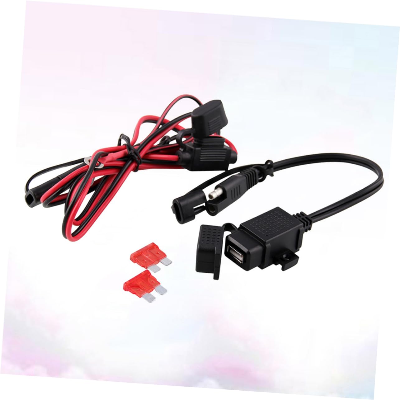 Garneck Motorcycle Phone GPS Charger Cable Adapter to 12v Waterproof Dual Inline Fuse Power Supply