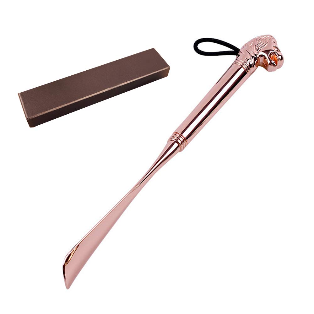 DUUDAH Shoe Helper,Shoe Horns,Metal Shoe Horn Lion Handled Shoehorn with Box for Men Women Seniors and Pregnancy, Professional Useful Shoe Lifter Shoe Spoon Home Tools (Color : Rose Gold)