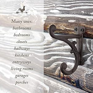 Rustic Cast Iron Coat Hooks 3 Pack Rustic Dark Brown Wall Mounted Farmhouse Decorative Heavy Duty Wall Hooks for Hanging Coats Hats Towels Mounting Hardware Included