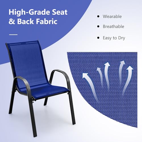 MEDIMALL Patio Chairs, Stackable Patio Chairs Set of 4, Blue Lawn Chairs with Armrest & Breathable Fabric for All Weather, Outdoor Dining Chairs for Yard, Poolside, Balcony, Garden - Thumbnail 4