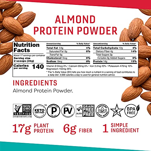 Octonuts Almond Protein Powder, 21 Ounce, Made With California Almonds, 17G Plant Based Protein, Keto, Paleo Friendly, Vegan, Gluten Free, 17 Servings #TOP1