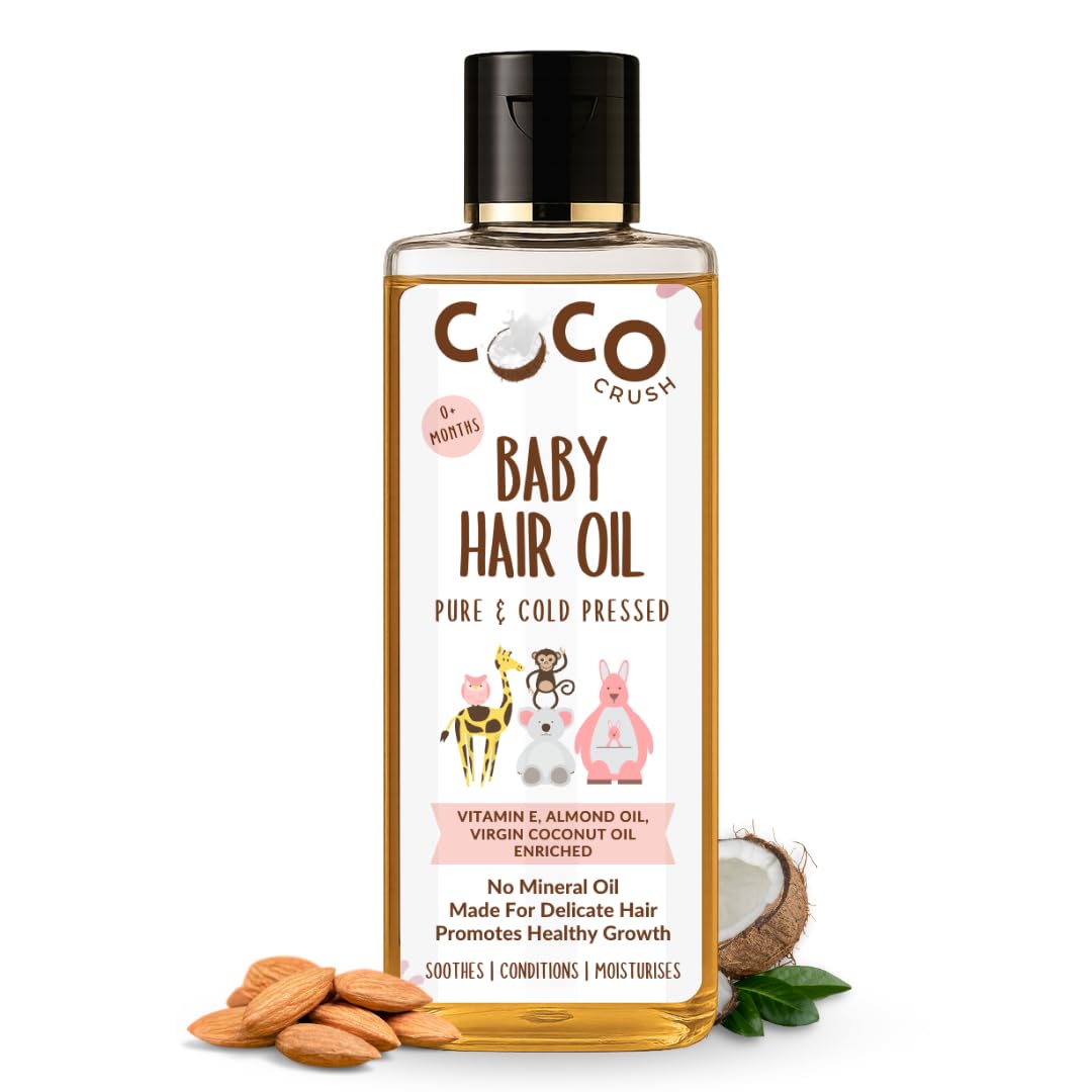 Coco Crush Pure Cold-Pressed Baby Hair Oil with Almond, Coconut & Castor Oils and Vitamin E | Nourishes Delicate Scalp, Supports Soft & Healthy Hair Growth | 100% Natural, Organic & Chemical-Free (100ML)-image-25