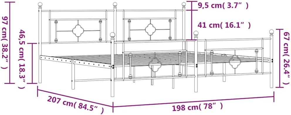 vidaXL 10'' King Metal Bed Frames with Headboard and Footboard, Platform Bed Frame with Strong Metal Slats Support, Under Bed Storage, Noise Free, Black, Without Mattress
