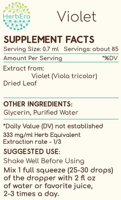 Violet B60 Alcohol-Free Herbal Extract Tincture, Concentrated Liquid Drops Natural Violet (Viola Tricolor) (2 fl oz) - Image 3