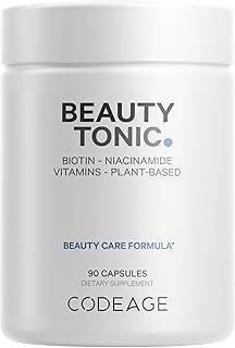 Codeage Biotin Supplement with Vitamin C, Vitamin E, Vitamin B6, Niacin, Folate, Organic Food Blend, Phytoceramides, Astaxanthin, Selenium - Beauty Tonic - Hair, Skin, and Nail Support - Vegan, 90 Ct