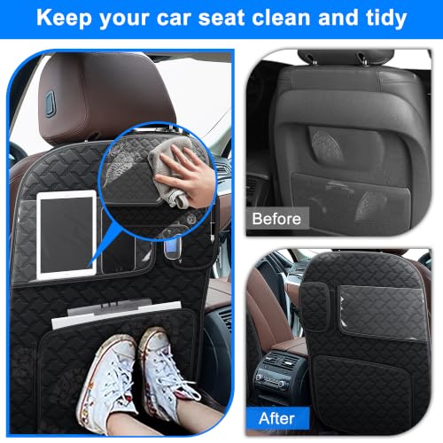 Image of Back Seat Protector 2 Pack Fit For Ford F150 Car Kick Mats with Touch Screen Tablet Holder Storage Organizer Waterproof Dirt Proof Faux Leather Auto Accessories for Kids (1 Pair Black)