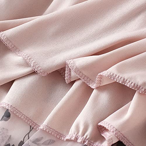 Women Tutu Tulle Skirt Elastic High Waist Layered Floral Print Skirt Mesh A-Line Midi Skirt Pink #TOP2