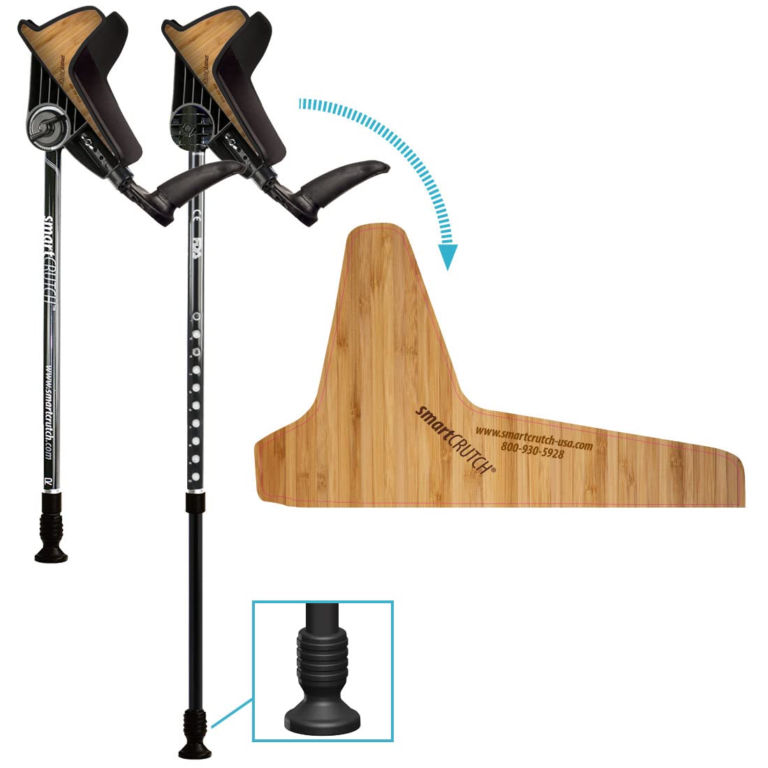 Ergonomic Custom Forearm Crutches for Adults, Multiple Colors, Adjustable Forearm Rotates 15-90 Degrees - Heights 4'4" to 6'4" - 265 lbs Non Weight Bearing