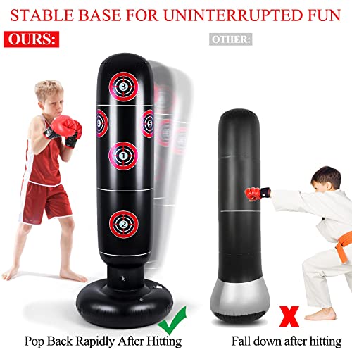 Inflatable Punching Bag For Kids, 63 Inch Punching Boxing Bag With Gloves Kids Punching Bags Freestanding Bounce Back Boxing Bag Fitness Punch Bag For Karate Taekwondo Kick #TOP3