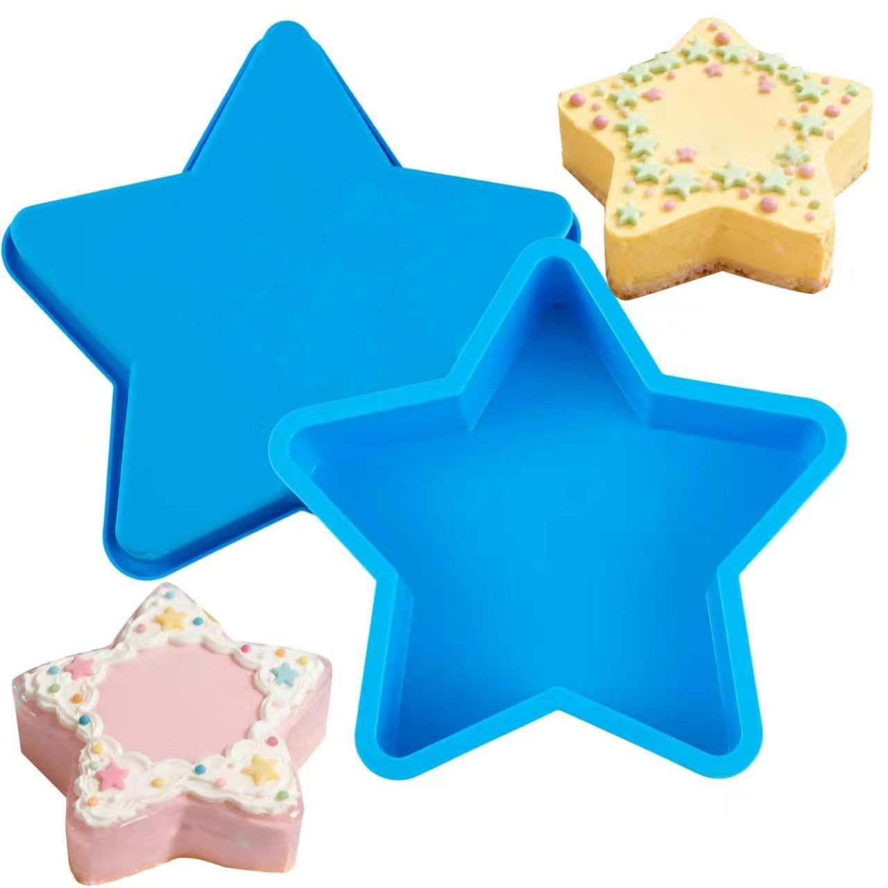 Sidosir 2Pcs Food- grade Silicone Star Cake Pan for Baking, 10Inch Large Silicone Star Shaped Cake Pan for Baking Cake