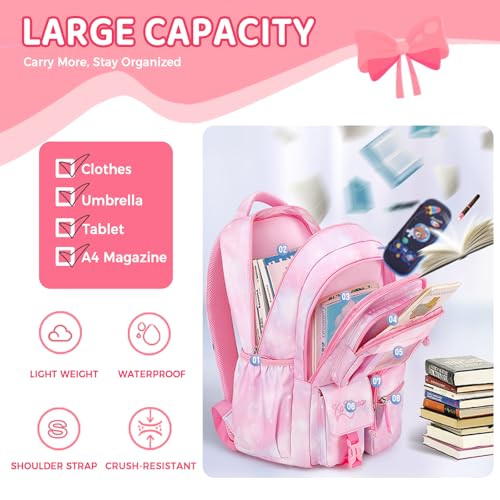 Cute School Backpack for Teen Girls Kawaii Waterproof Large Capacity Bookbag for Kids Elementary Middle School Preppy Aesthetic Book Bag with Cute Accessories for Ages 6-8 8-10 10-12 (Purple) - Image 3