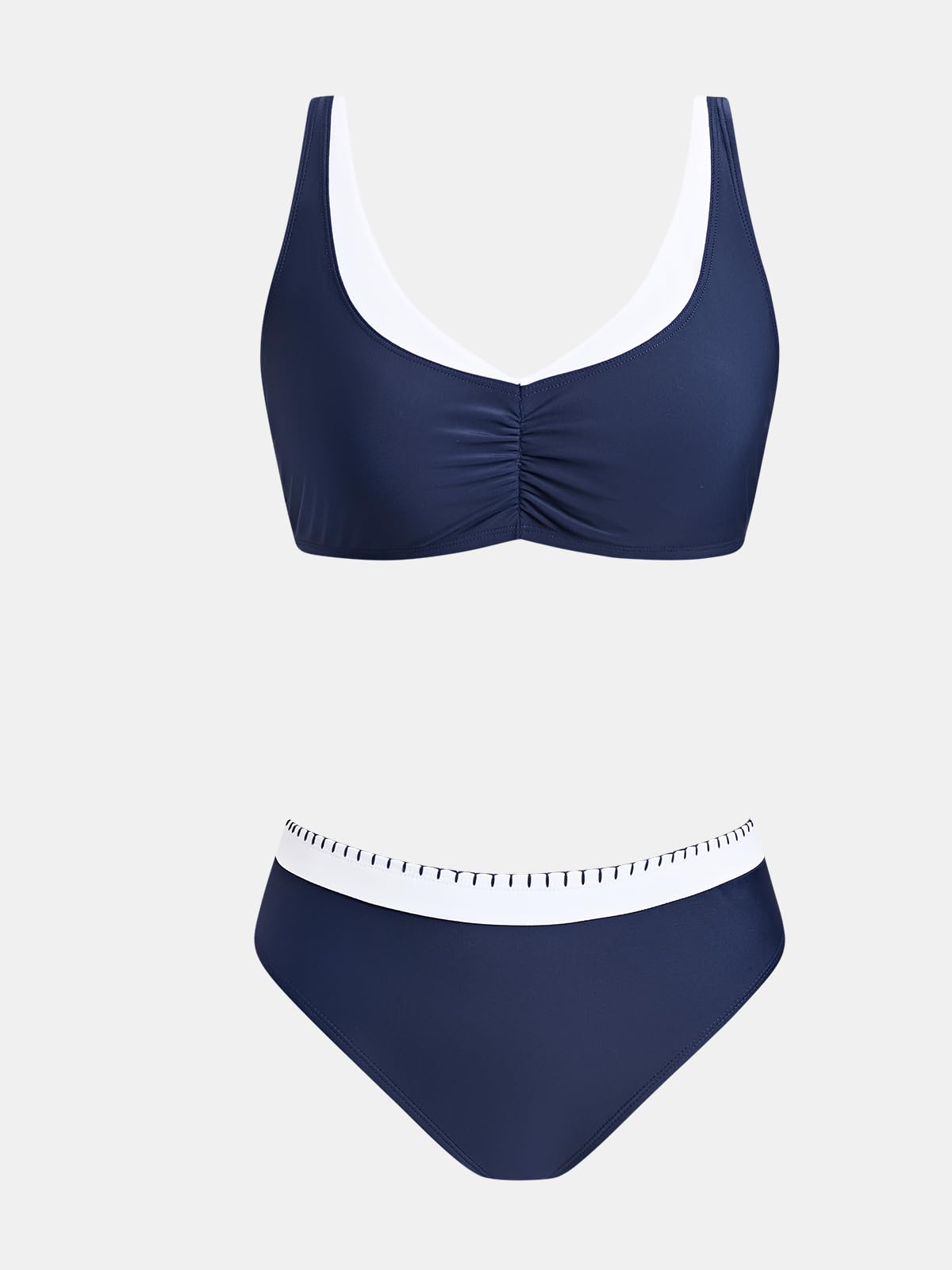 CUPSHE Ensembles de bikini pour femme - Maillot de bain sportif deux pièces | Col en V superposé, doux extensible, bonnets souples amovibles, bretelles réglables, taille moyenne, couverture modérée