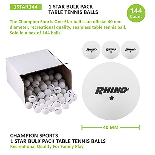Champion Sports 1 Star Table Tennis Ball Pack - White Ping Pong Balls, Set Of 144, With 40Mm Seamless Design - Recreation Table Tennis Equipment, Accessories #TOP2
