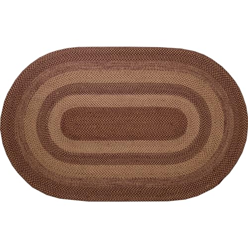 VHC Brands Burgundy Tan Jute Rug Rect w/Pad Oval 60x96