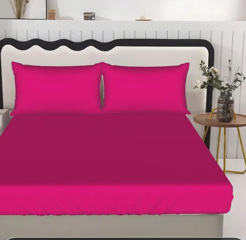 Drap Housse Fuschia 140 x 190 cm + Bonnet 25 cm 100% Coton 57 Fils