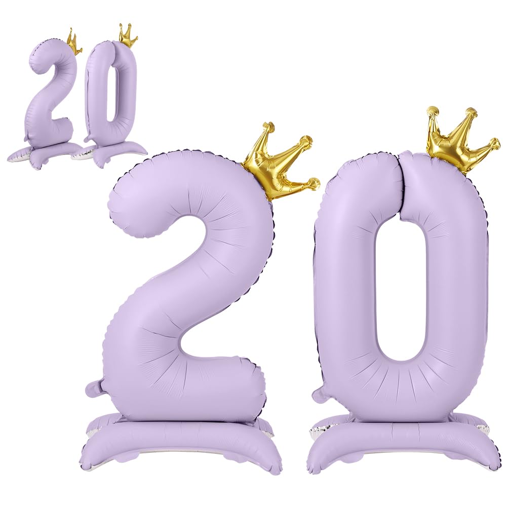 APXEL Purple Standing Crown Number 20 Balloons, 42'' Foil 2 & 0 Balloon