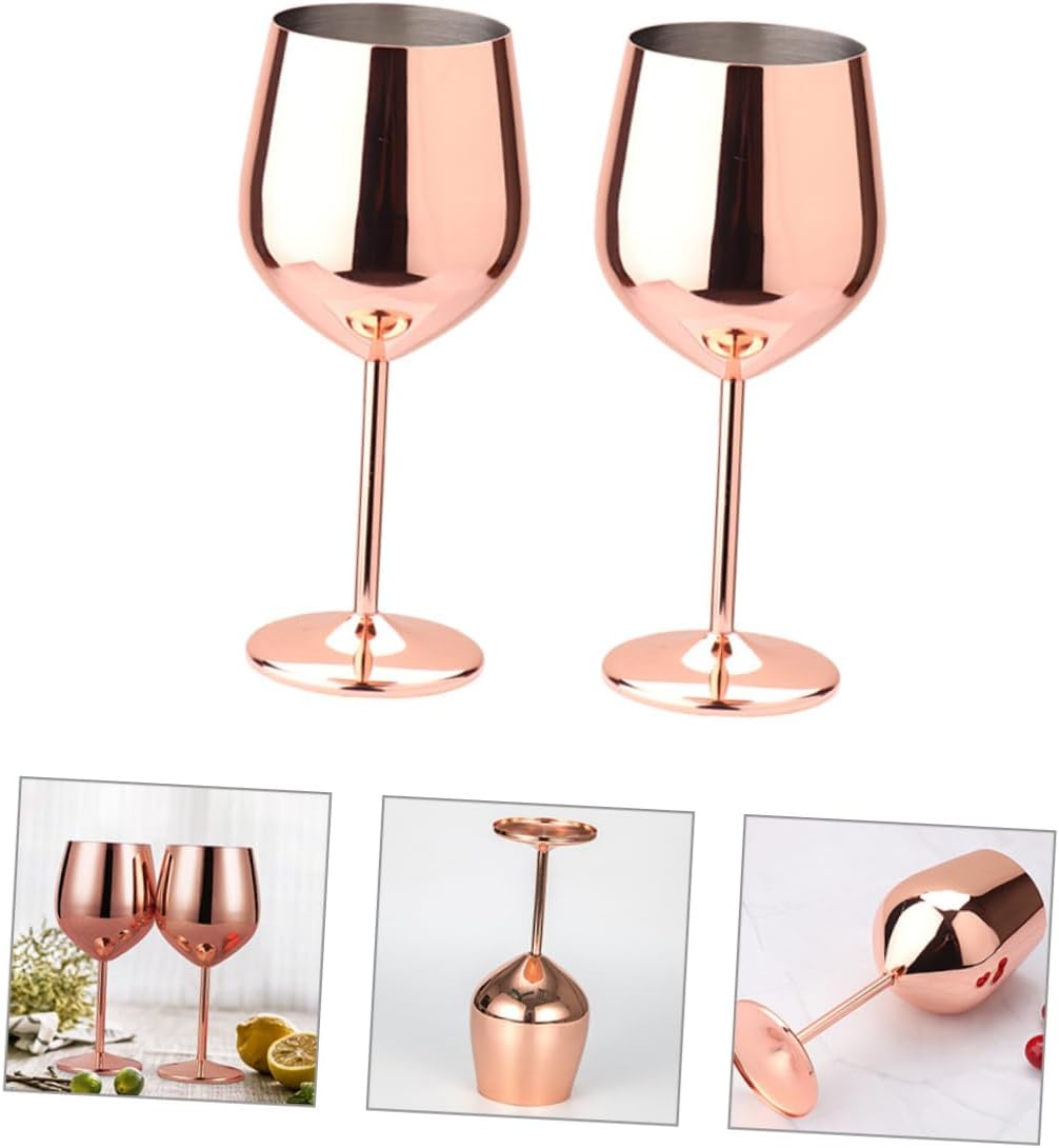 Luxshiny 2pcs Stainless Steel Cocktail Goblets Unbreakable Drinkware for Weddings Parties and Anniversaries Stylish High-footed Design