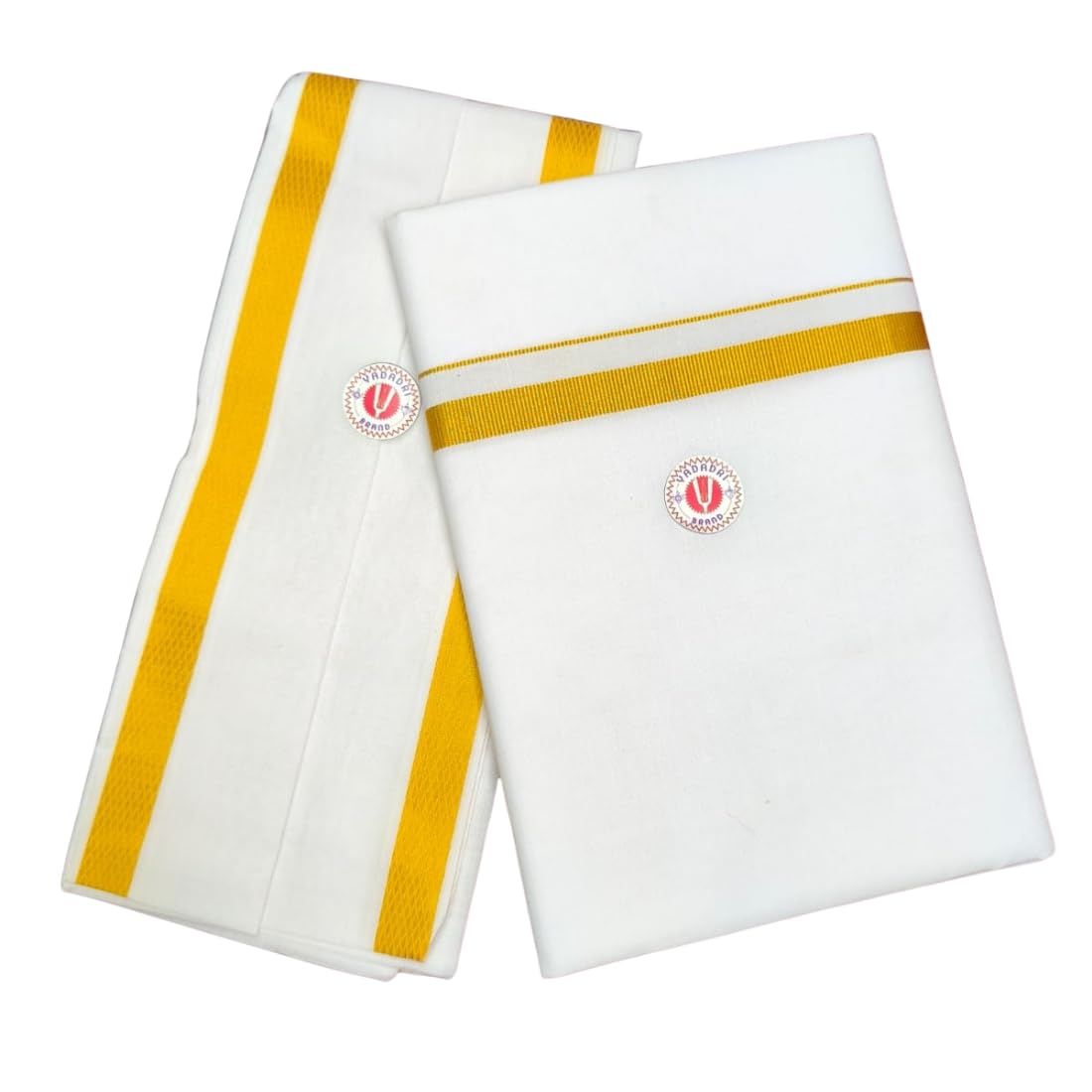 Shri Bhargavas Men's Traditional Cotton Dhoti (2.0 Mtrs) + Angavastram (1.75 mtrs) - White Color