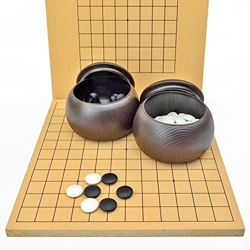 木製新桂9路13路囲碁セット（ガラス碁石桜・ブロー碁笥・将碁屋ミニ椿油）表面13路裏面9路の盤になりますのサムネイル
