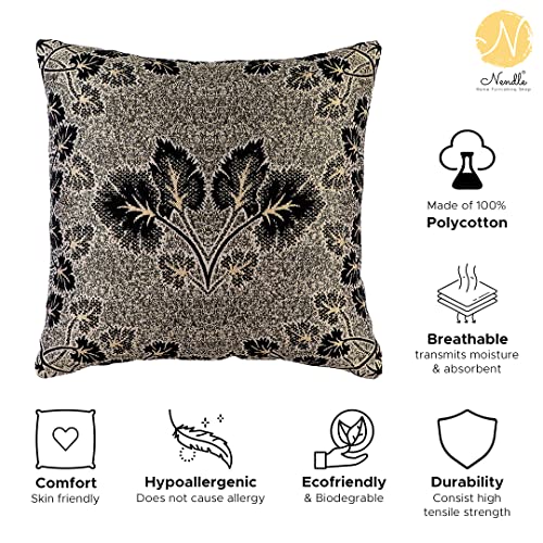 Image of Nendle Jacquard Weaved 16x16 inch Polycotton Ethnic Floral Cushion Cover Set of 5 (40 * 40cm, Black)-210 TC
