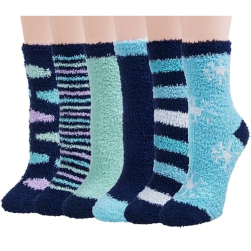 Image of Loritta 6 Pairs Womens Fuzzy Socks, Winter Warm Fluffy Slipper Socks