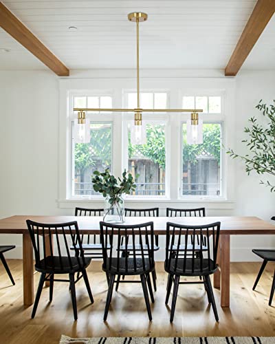 Lwytjo Gold Pendant Light, 3 Lights Pendant Lighting For Kitchen Island, Modern Farmhouse Chandelier With Glass Shades, Light Fixtures Ceiling Hanging For Living & Dining Room Bedroom Entryway Foyer #TOP2