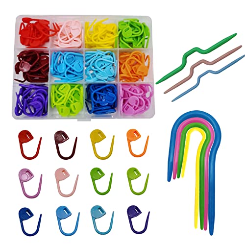 Urmspst Stitch Markers 180Pcs Crochet Stitch Markers With 3 Pcs Cable Stitch Holders&4Pcs U-Cable Stitch Holders For Knitting Sewing Stitching Crochet Markers, 12 Colors With Storage Case #TOP29