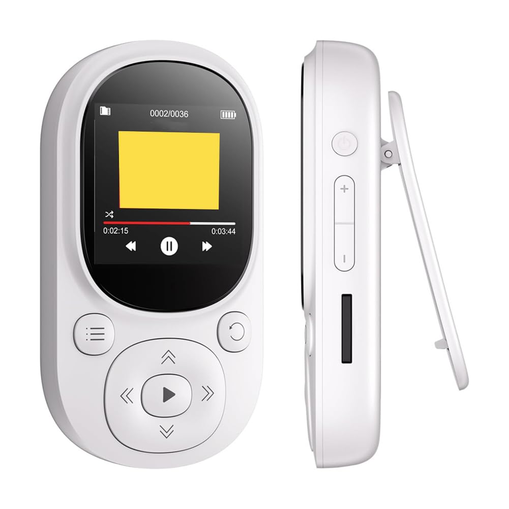 CONFUSE Lettore MP3 con Clip da 32 GB Lettore Musicale Portatile Lettore MP3 MP4 Bluetooth con Contapassi con Registrazione Radio FM per Bambini Facile Installazione