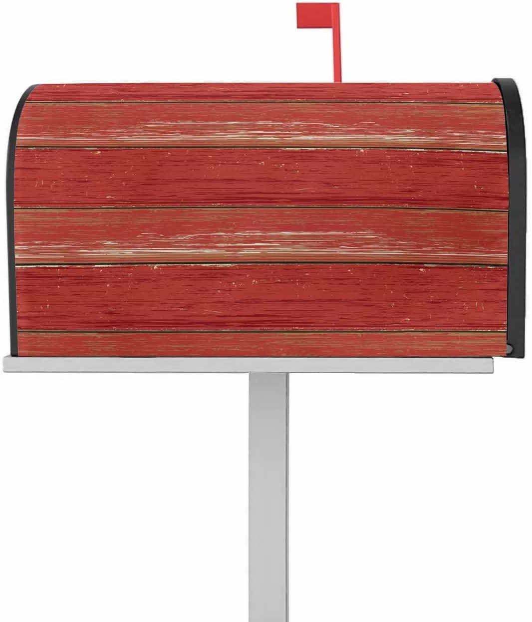 Rustic Red Barn Wood Mailbox Covers Magnetic Standard Size, Decorative Post Letter Numbers Box Wrap Decoration Covers Accessories for Garden Yard Outdoor Décor, Retro Farmhouse Style 21.7"x18.5"