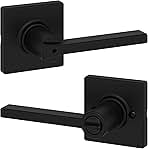 Kwikset Casey Interior Privacy Door Handle with Lock, Door Lever For Bathroom and Bedroom, Matte Black Reversible Keyless Turn Lock, with Microban Protection