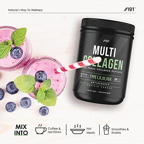 Multi Collagen Protein Powder (400g) - Types I, II, III, V & X - Hydrolyzed Grass Fed Bovine, Wild Caught Fish, & Free-Range Chicken & Eggshell Collagen. Non-GMO, Halal.